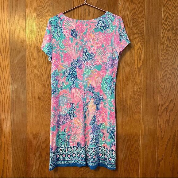 Lilly Pulitzer V Neck Sophiletta Dress Fished My Wish Multi EUC UPF 50 + LG - Picture 7 of 10